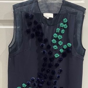 Stunning midnight blue Philip Lim 3.1 dress embellished with pom poms
